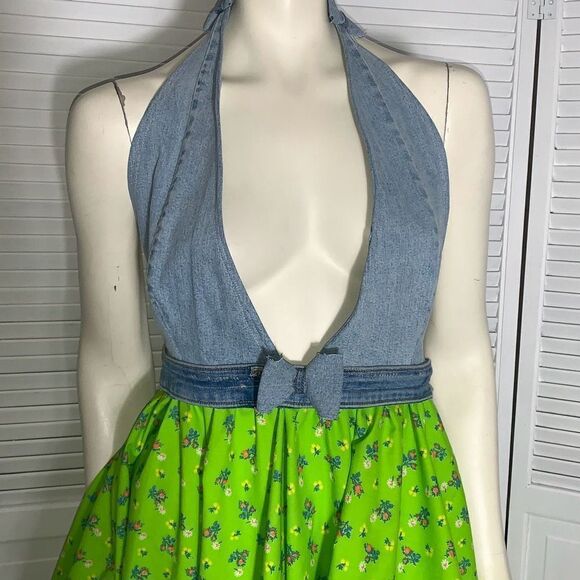 NWT Vintageinc Handmade Denim Halter Top Full Circle Dress Free Size - Picture 3 of 16